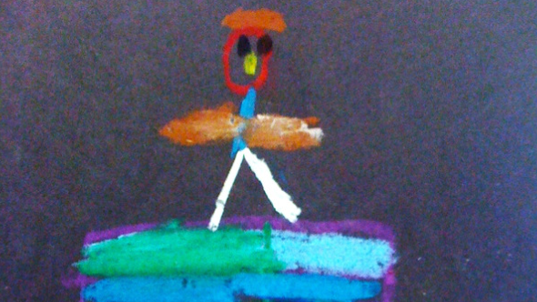 Image of a visual experiment, a person drawn in pastels by a child