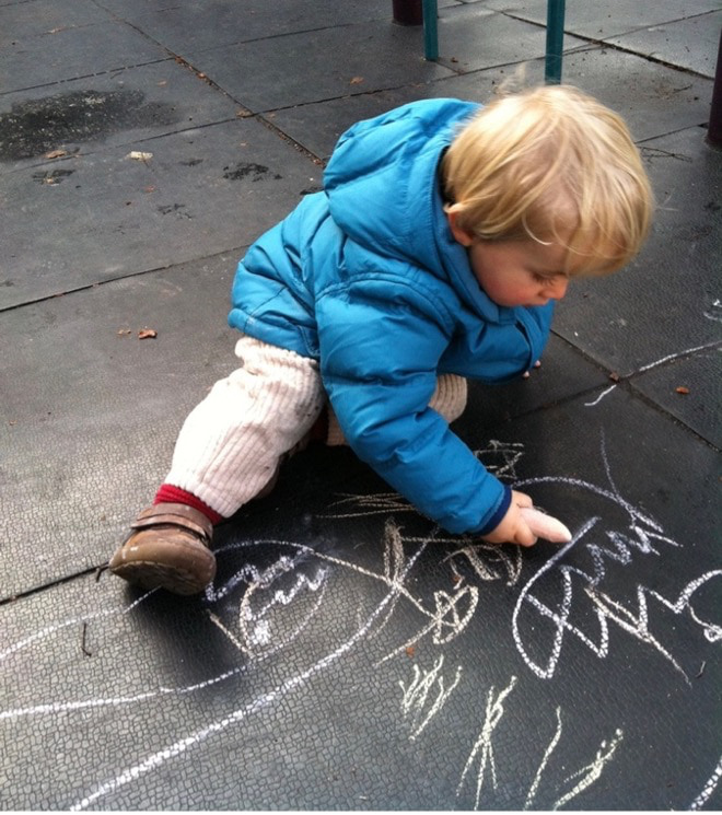 Steps for Equity image with a young child drawing in chalk on the ground